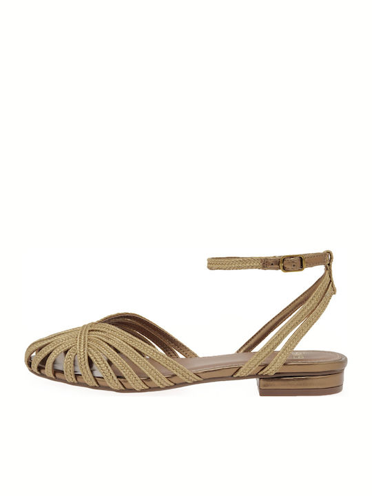 Damen Ballerinas mit Riemchen Gold