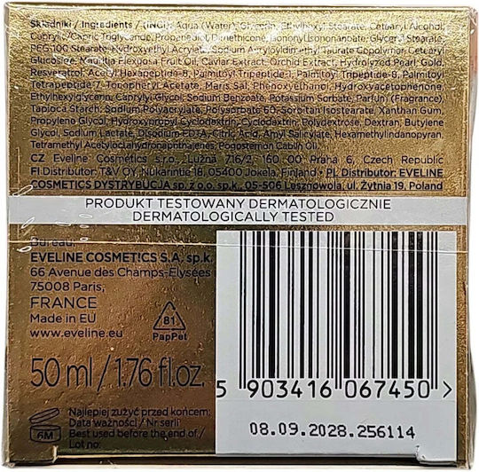 Eveline 24k Gold & Kaviar Gesichtscreme für Feuchtigkeitsspendend Festigung & Wiederherstellung mit Kaviar & Arganöl 50ml