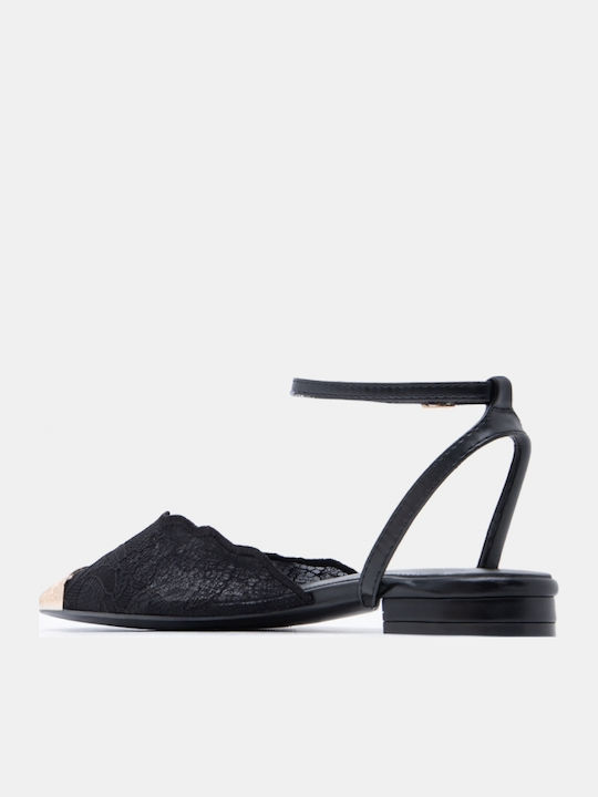 Spitze Zehe Pumps mit Riemchen & Niedrigem Absatz Schwarz