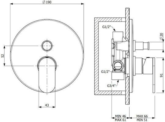 Armando Vicario Slim για Ντουζιέρα 2 Εξόδων Inox Ασημί