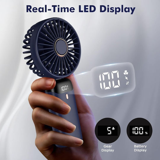 Ventilator Portabil Pliabil Reîncărcabil De Mână Cu 5 Viteze Baterie 4200mah Ecran Led Încărcare Usb Birou Pentru Exterior