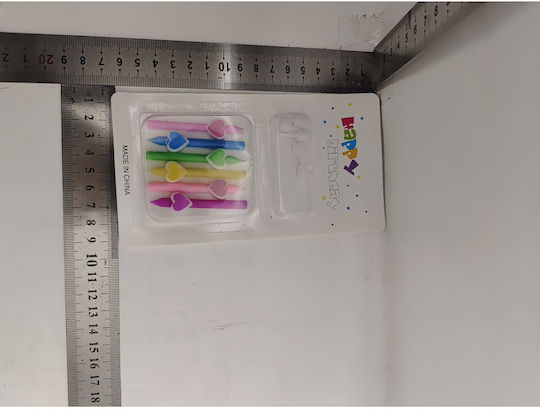 Set 6 Lumânări Pentru Ziua De Naștere Model Creion Inimi 5.9 X 1.1 Cm Ceară Multicolore