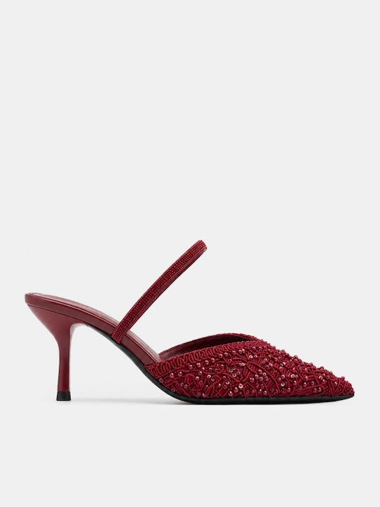 Мюли с Висок Ток в Бордо Цвят