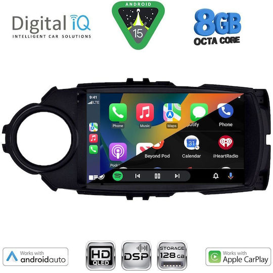 Digital IQ Auto-Audiosysteme für Toyota Yaris 2015-2020 Bluetooth USB Eingebautes Wi-Fi GPS Apple CarPlay Android Auto mit 9 Zoll Touchscreen