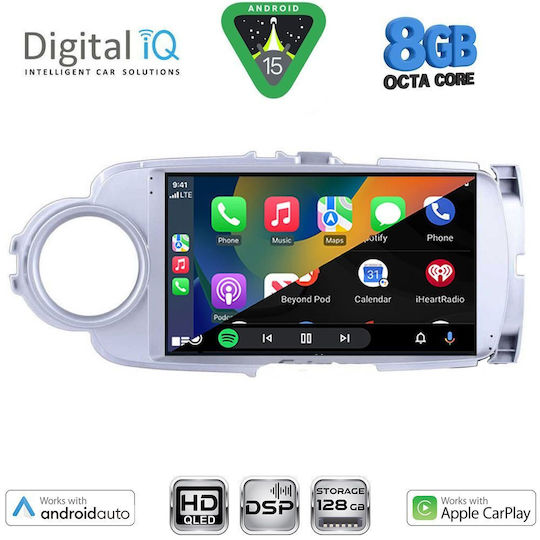 Digital IQ Auto-Audiosystem für Toyota Yaris 2011-2015 Bluetooth USB Eingebautes Wi-Fi GPS Apple CarPlay Android Auto mit 9 Zoll Touchscreen