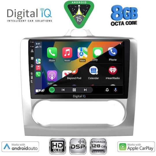 Digital IQ Auto-Audiosystem für Ford Focus 2005-2012 mit Klima (Bluetooth/USB/Eingebautes Wi-Fi/GPS/Apple CarPlay/Android Auto) mit Touchscreen 9 Zoll