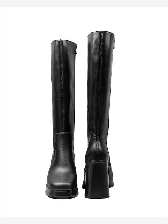 Leather High Heel Women's Boots with Rubber / Zipper Black