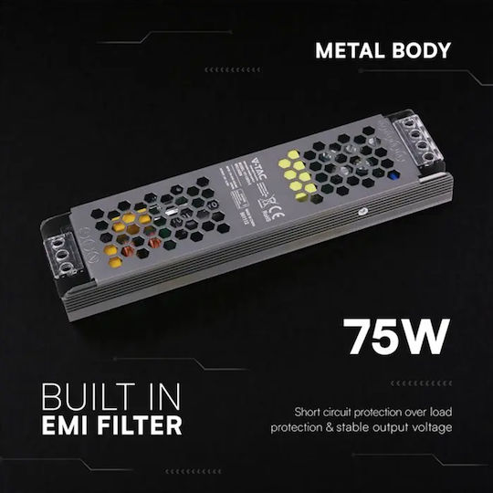 V-TAC LED-Netzteil IP20 Leistung 75W mit Ausgang 12V