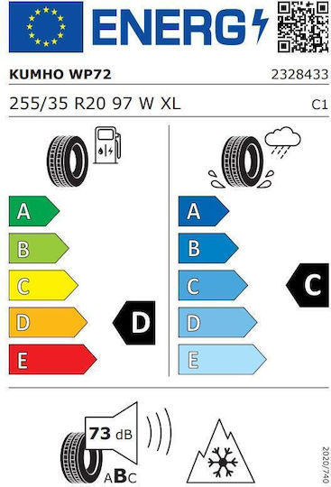Kumho Anvelopă Auto WP72XL 255/35R20 97W XL De Iarnă pentru Mașină de Pasageri