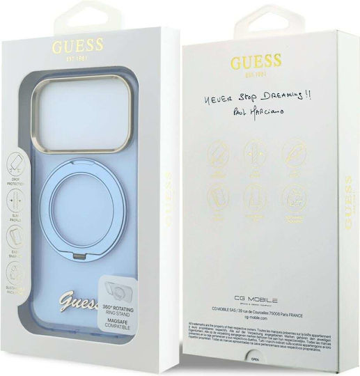 Guess Etui Iml Ring Stand 360 Script Metal Logo Magsafe Do Iphone 18 Pro Max 17 Pro Max Jasnoniebieski Guhmp18x6hccmsb