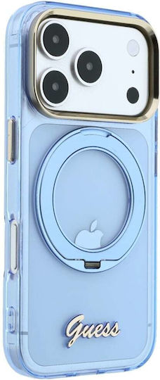 Guess Etui Iml Inel Stand 360 Script Metal Logo Compatibil cu Magsafe Do Iphone 18 Pro 17 Pro Albastru Deschis Guhmp18l6hccmsb