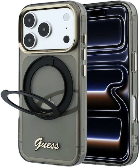 Guess iPhone 18 Pro iPhone 17 Pro Hard Case Magsafe Silicone Frame IML Ring Stand 360 Script Metal Logo Black GUHMP18L6HCCMSK