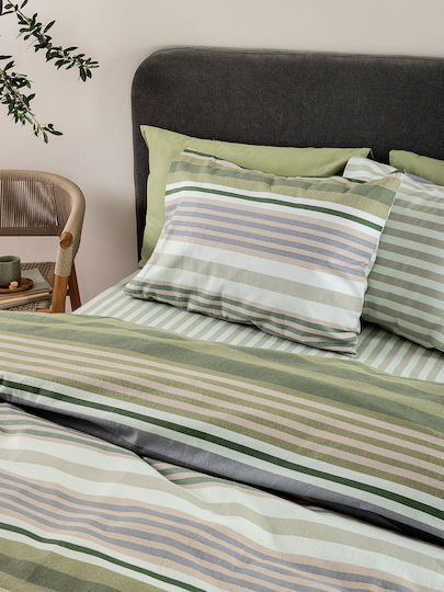 Palamaiki Flannel Beauty Σετ Παπλωματοθήκη Βαμβακερή 170x250cm Μονή με Μαξιλαροθήκη Πράσινη