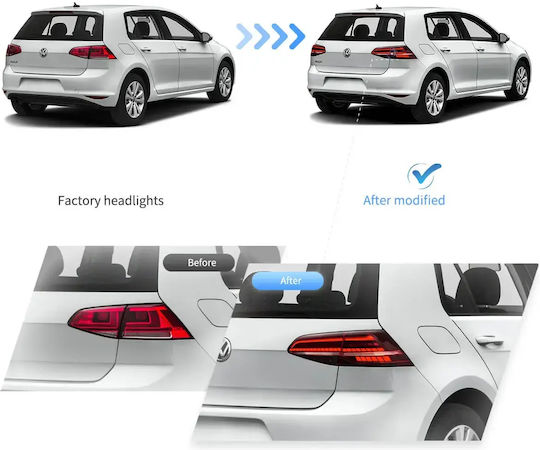 Πίσω Φανάρια Led Vw Golf 7 7.5 Gti R Design 2014-2021 Τρέχουμενο Φλας Κόκκινα Σετ 2τμχ
