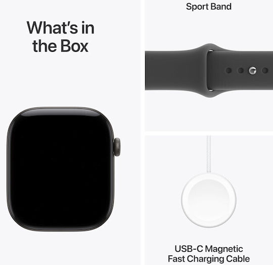 Apple Watch Series 12 Aluminium 42mm Waterproof with Heart Rate Monitor (Black Aluminium with Black Sport Band - S/M)