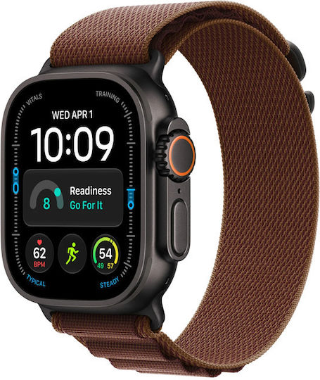 Watch Ultra 4 Titanium 49mm Αδιάβροχο με Παλμογράφο (Black Titanium with Burgundy Alpine Loop - Large)