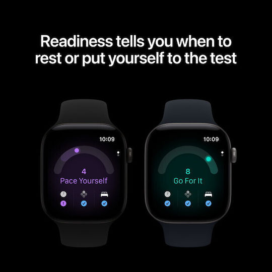 Apple Watch Series 12 Aluminium 46mm Αδιάβροχο με Παλμογράφο (Dark Bronze Aluminium with Olive Sport Band - M/L)