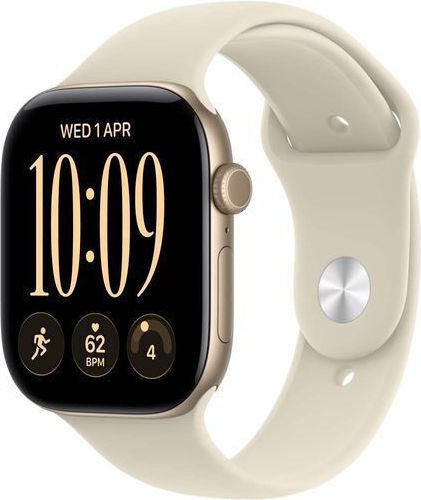 Apple Watch Series 12 Cellular Aluminium 42mm Waterproof with Heart Rate Monitor (Light Gold Aluminium with Sand Sport Band - S/M)