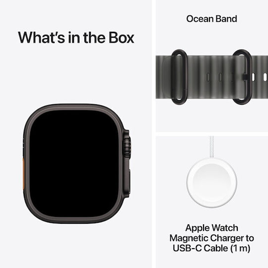Apple Watch Ultra 4 Titanium 49mm Αδιάβροχο με Παλμογράφο (Black Titanium with Translucent Black Ocean Band)