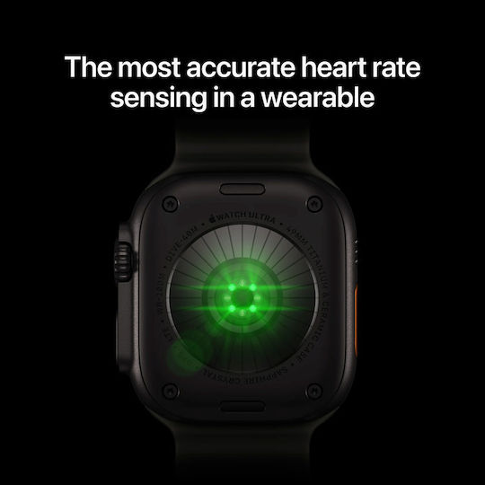 Apple Watch Ultra 4 Titanium 49mm Αδιάβροχο με Παλμογράφο (Black Titanium with Translucent Black Ocean Band)