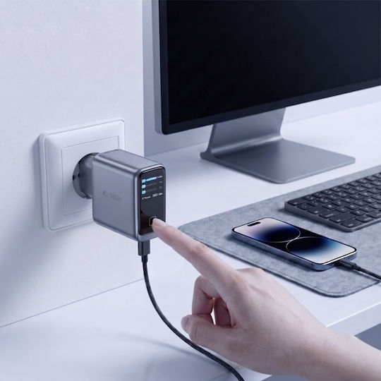 Tech-Protect Wireless Charger with USB-A Port and 3 USB-C Ports 140W Power Delivery / Quick Charge 3.0 Dark Grey (Powervision NC140W-GAN)