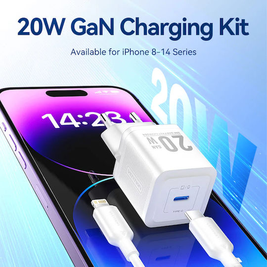 Vention Vention GaN Charger with USB-C Port and USB-C - Lightning Cable 20W Quick Charge 3.0 Black