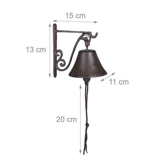 Relaxdays Door Bell Cast Iron Antique Country House Look Loud Sound Front Door Wall Bell Garden Decoration Weatherproof Brown