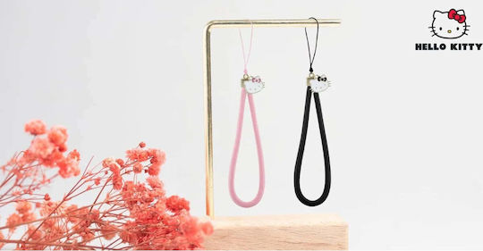 Hello Kitty Nylon Cord Kitty Head Phone Charm Black