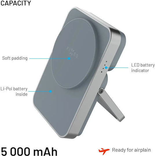 Fixed MagZen5 Stand MagSafe Power Bank 5000mAh mit USB-C Ausgangsanschlüsse Grau