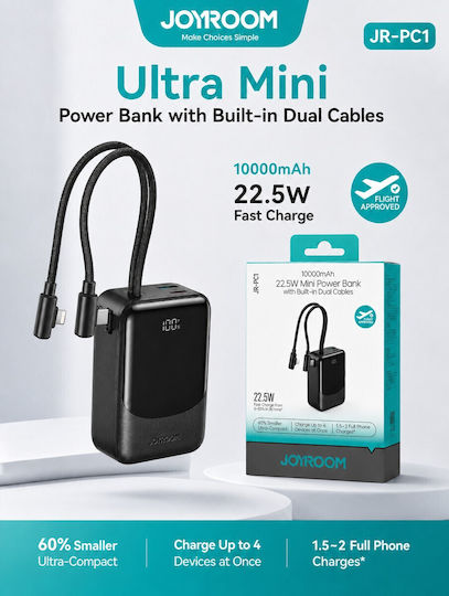 Joyroom JR-PC1 Power Bank 10000mAh 22.5W with USB-A Port and USB-C Power Delivery Port Black