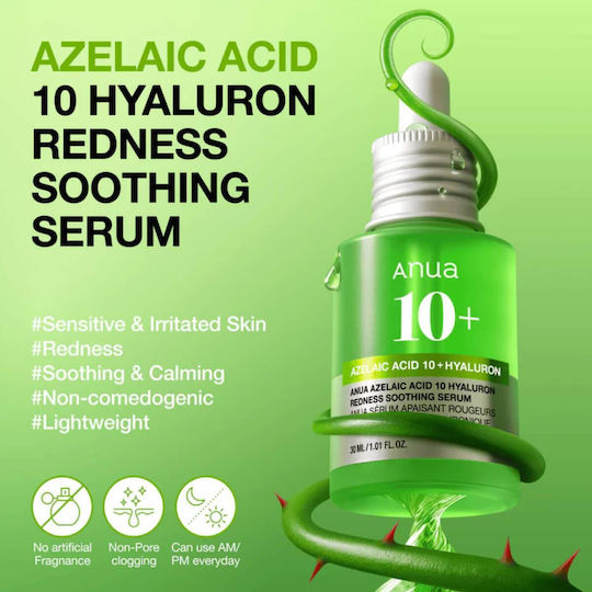 Azelaic Acid 10 Hyaluron Soothing & Moisturizing Serum Face with Niacinamide & Hyaluronic Acid 30ml