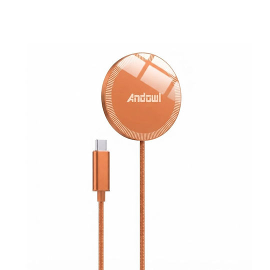 Andowl Wireless Charger (Qi Pad) and USB-C Cable 30W Orange (A53)