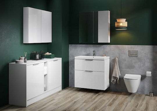 Cersanit Rechteckiger Badezimmerspiegel mit Regal & Schrank 49,4x14,1cm Weiß