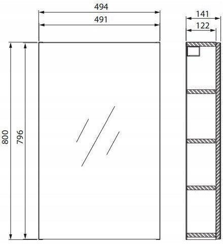 Cersanit Rechteckiger Badezimmerspiegel mit Regal & Schrank 49,4x14,1cm Weiß