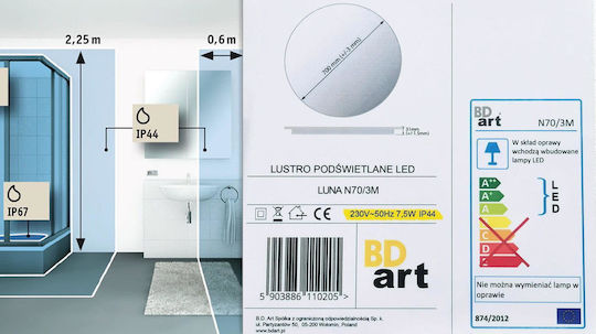 BD art Στρογγυλός Καθρέπτης Μπάνιου Led 70x70cm Λευκός