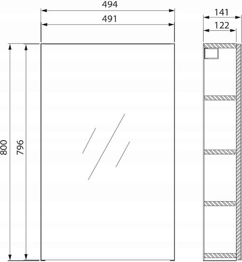 Cersanit Rechteckiger Badezimmerspiegel mit Regal & Schrank 49,4x14,1cm Weiß