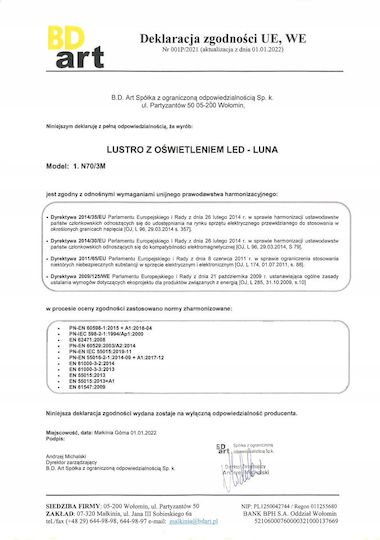BD art Ορθογώνιος Καθρέπτης Μπάνιου Led 50x70cm Ασημί