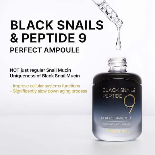 Black Snail & Peptide9 Serum Ampulă Antirid pentru Față cu Secreție de Melc & Niacinamidă pentru Strălucire & Tonifiere 35ml