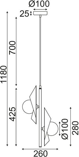 Aca Polygon Hängelampe Gold mit Fassung G9 26x26cm.