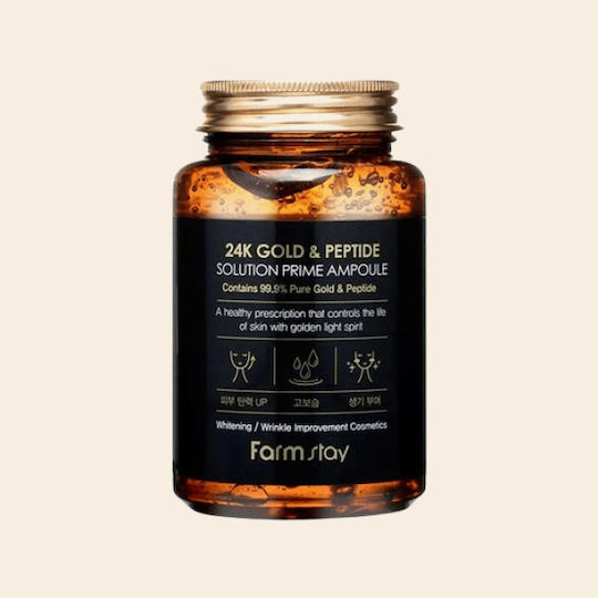 Farm Stay 24K Gold & Peptide Solution Prime Ενυδατικό & Αντιγηραντικό Ampoule Serum Προσώπου με Πεπτίδια για Θρέψη 250ml