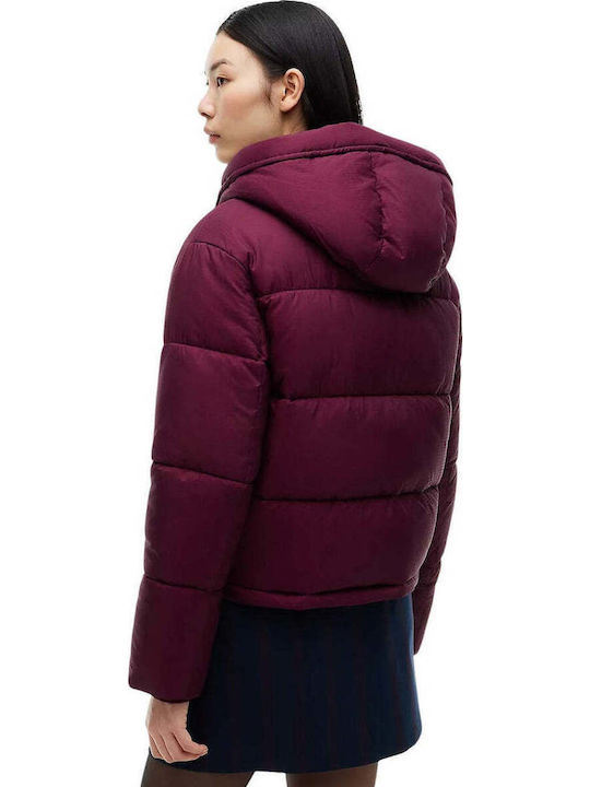 Tommy Hilfiger Long Women's Puffer Jacket for Winter Burgundy