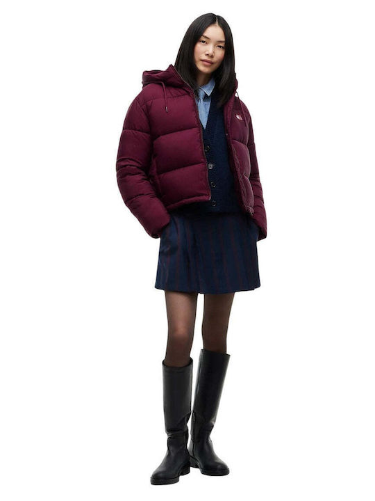 Long Women's Puffer Jacket for Winter Burgundy