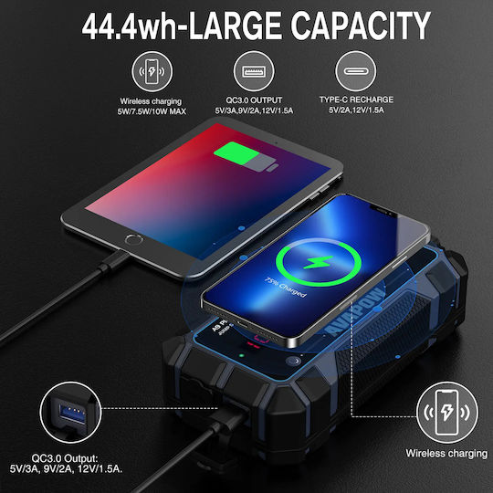 Avapow A9 Plus Преносим Стартер за Автомобилен Акумулатор и Мотоциклет 12000mAh с Power Bank / USB / Фенер 12V