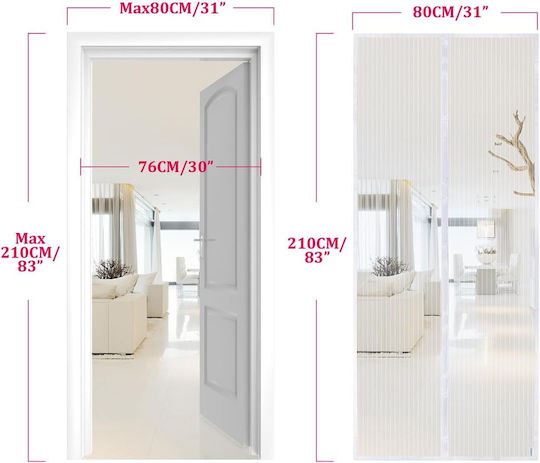 Moskitonetz Tür nach Maß Mit Magnetverschluss Weiße 210x80cm