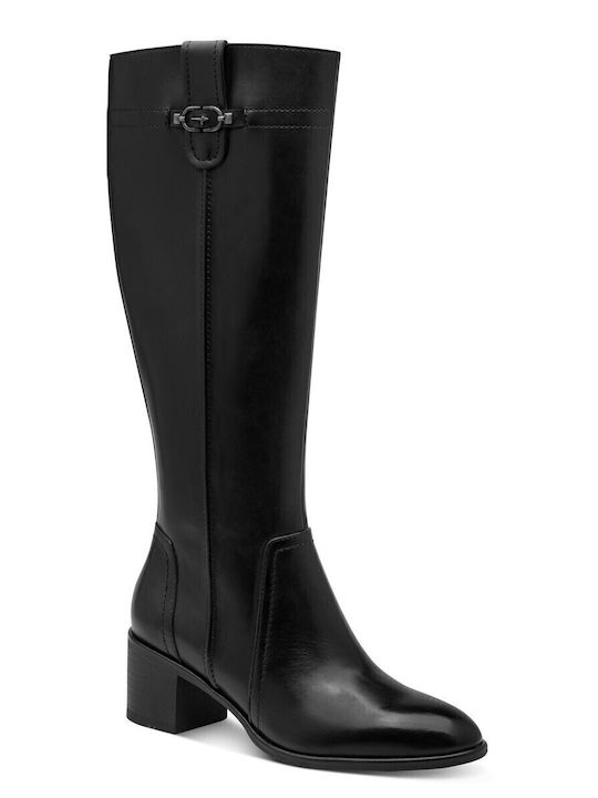 Damenstiefel aus Leder mit Mittelhohem Absatz in Schwarz