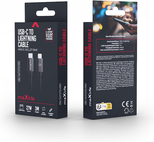 Maxlife USB-C zu Blitzkabel 27W Schwarz 3m