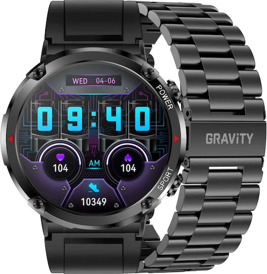 Έξυπνο Ρολόι Gravity Zegarek Μέσκι Smartwatch Gravity Gt21-1 Bk Bk Steel/bk