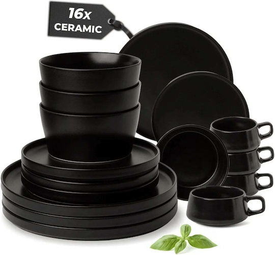 Miamio Negru Ceramică Set de Vase 16buc.