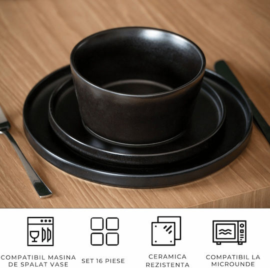 Miamio Negru Ceramică Set de Vase 16buc.