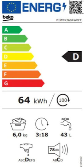 Beko Mașină de spălat 6kg 1000 de rotații B1WFK2604WBEE